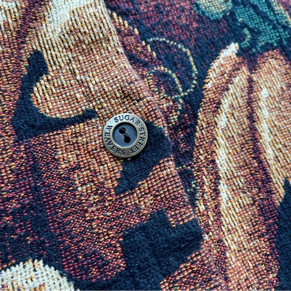 Vintage 90s Sugar Street Weavers Halloween Pumpkin Celestial Cat Tapestry Jacket - Picture 4 of 17